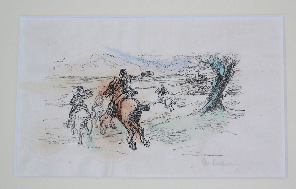 0298-Max Liebermann, Reiter, kolorierte Lithographie, handsigniert – Bild 2
