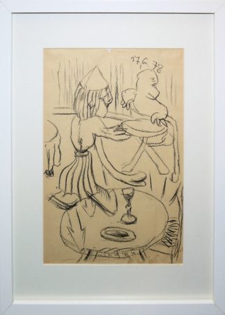 0300-Uwe Lindau, Restaurant, Kohlezeichnung, gerahmt