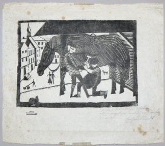 0318-Gerhard Marcks,"Dorfschmied", sign., seltene Holzschnitt-Rarität von 1921, mit persönlicher Widmung an Marguerite Friedlaender, aus Nachlass Klaus Dallhammer, Dozent auf Burg Gibiechenstein