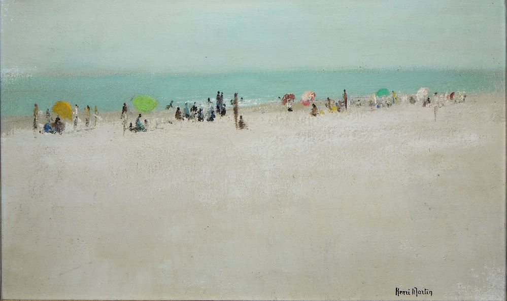 0321-Henri-André Martin, Scène de plage, impressionistisches Ölgemälde, galeriegerahmt – Bild 2
