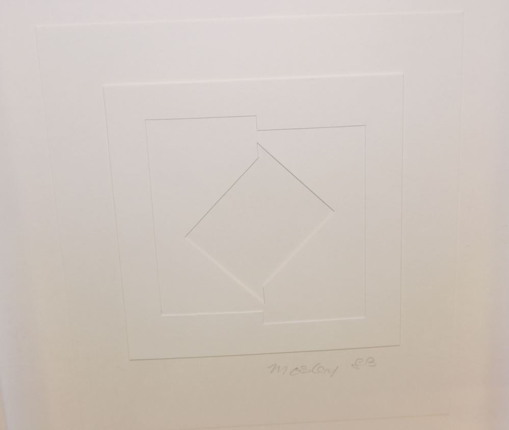 0341-Tom Mosley, Schatten-Relief, Collage, 3er Serie von 1983, gerahmt, mit Katalog – Bild 4