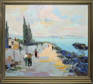 0356-Rudolf Négely, Italienische Küstenlandschaft , Ölgemälde der 1920er Jahre, alt gerahmt
