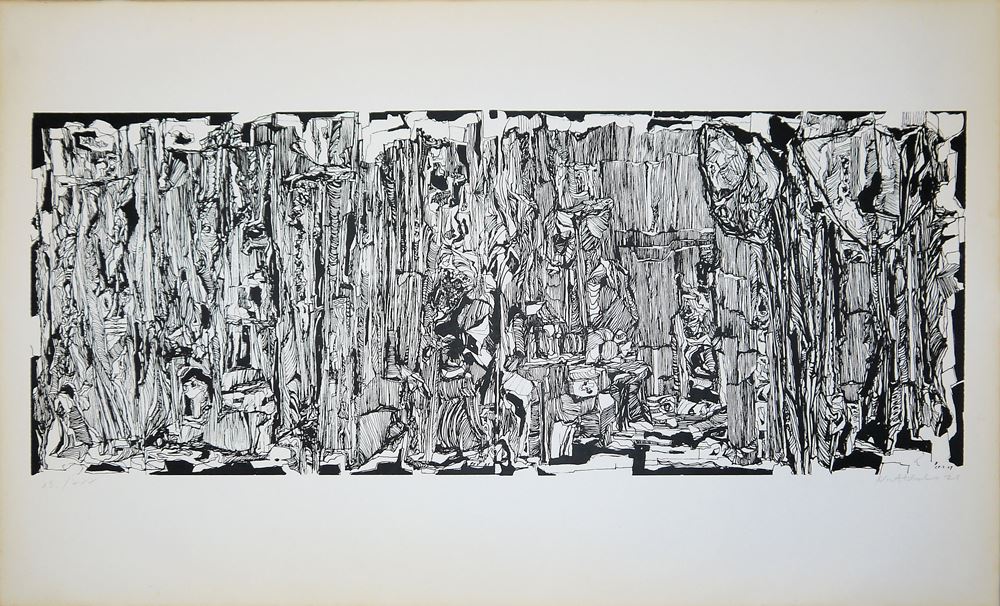 0361-Waldemar Nottbohm, "Vor dem Licht", frühes Informel, Ölgemälde von 1959 sowie kleines Ölbild von 1960, dazu Linolschnitt und Mappe mit 11 Lithographien von 1970 – Bild 5