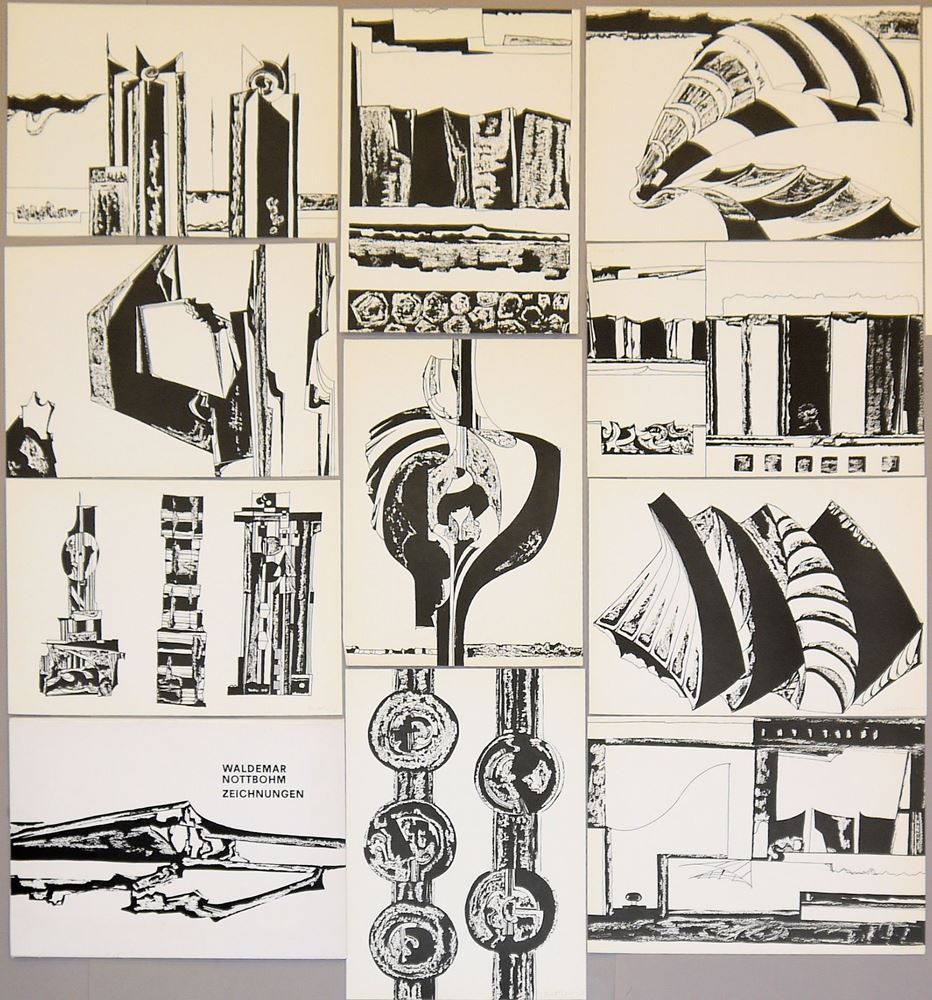 0361-Waldemar Nottbohm, "Vor dem Licht", frühes Informel, Ölgemälde von 1959 sowie kleines Ölbild von 1960, dazu Linolschnitt und Mappe mit 11 Lithographien von 1970 – Bild 6