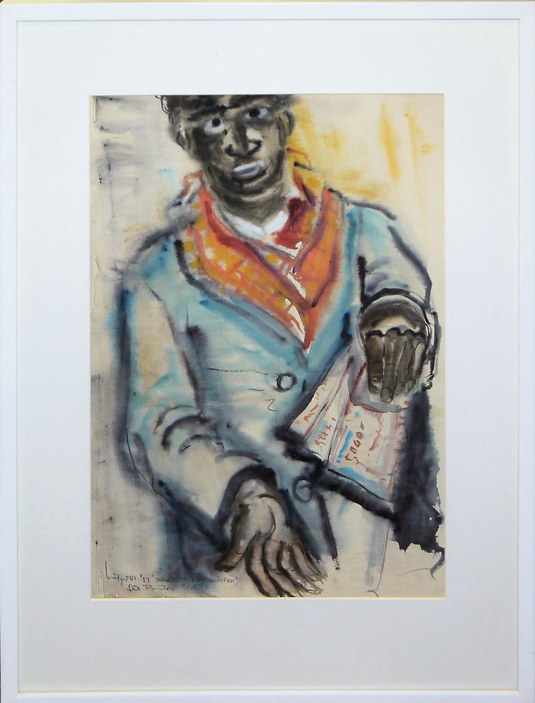 0362-Helmut Nötzoldt, "Schwarzer Losverkäufer" von 1951, Sonnenaufgang von 1990 und Sommerlandschaft von 1991, 3 Aquarelle, gerahmt – Bild 2