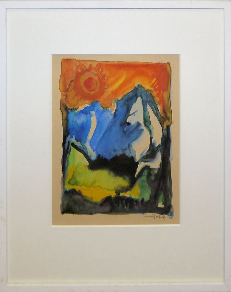 0362-Helmut Nötzoldt, "Schwarzer Losverkäufer" von 1951, Sonnenaufgang von 1990 und Sommerlandschaft von 1991, 3 Aquarelle, gerahmt – Bild 3