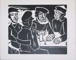 0377-Hermann Max Pechstein, "Fischer in der Kneipe", großer Holzschnitt, 1922/61, rückseitig stempelsigniert mit "Nachlaß Max Pechstein"