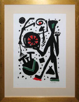 0378-A.R.Penck, "Schreitender mit Weltrad", großer, sign. Farbsiebdruck, in Galerierahmung (120 x 95cm)