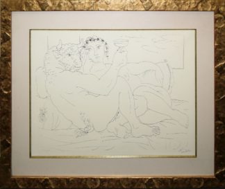 0386-Pablo Picasso, nach, "Minotaure, une coupe à la main, et jeune femme", große Faksimile-Lithographie, aufwändig und edel gerahmt