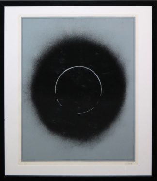 0389-Otto Piene, Schwarze Sonne auf Grau, signierte Farbserigraphie von 1970, gerahmt