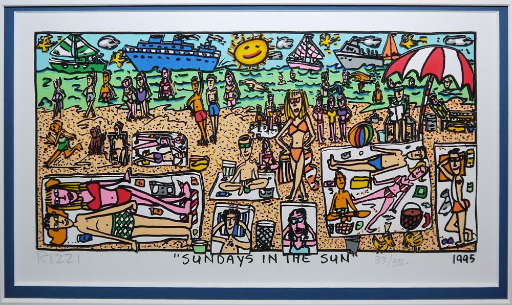 0423-James Rizzi, "Sundays In The Sun", signierte 3D-Farbserigraphie von 1995 sowie Katalog James Rizzi v. John Szoke 1994 - Image 2