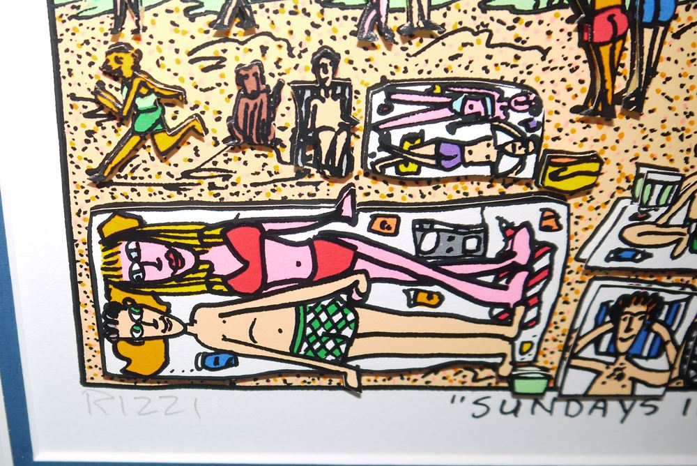 0423-James Rizzi, "Sundays In The Sun", signierte 3D-Farbserigraphie von 1995 sowie Katalog James Rizzi v. John Szoke 1994 - Image 3