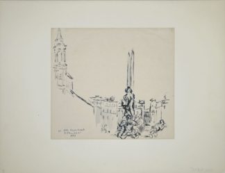 0432-Italienische Kunst: Aligli Sassu und Orfeo Tamburi, Porträt und Piazza Rom, 2 Tuschezeichnungen