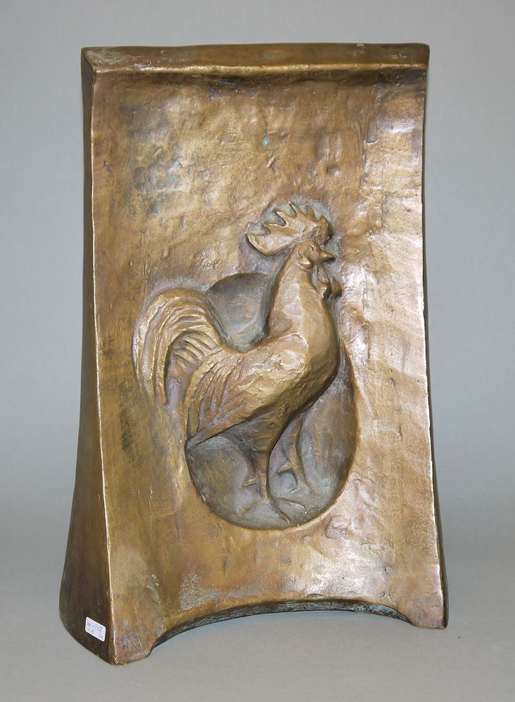 0438-Hanns Scherl, Der Hahn, Bronzeplastik & Anonym, Heroischer Schwertkämpfer, Bronzeplastik 1930er Jahre – Bild 2