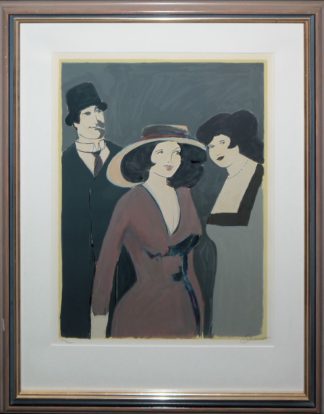 0452-David Schneuer, Zwei Damen und ein Herr, signierte Farbserigraphie, edel gerahmt