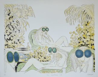 0463-Jean Jacques Sempé, Beim Sonnen, große signierte Lithographie