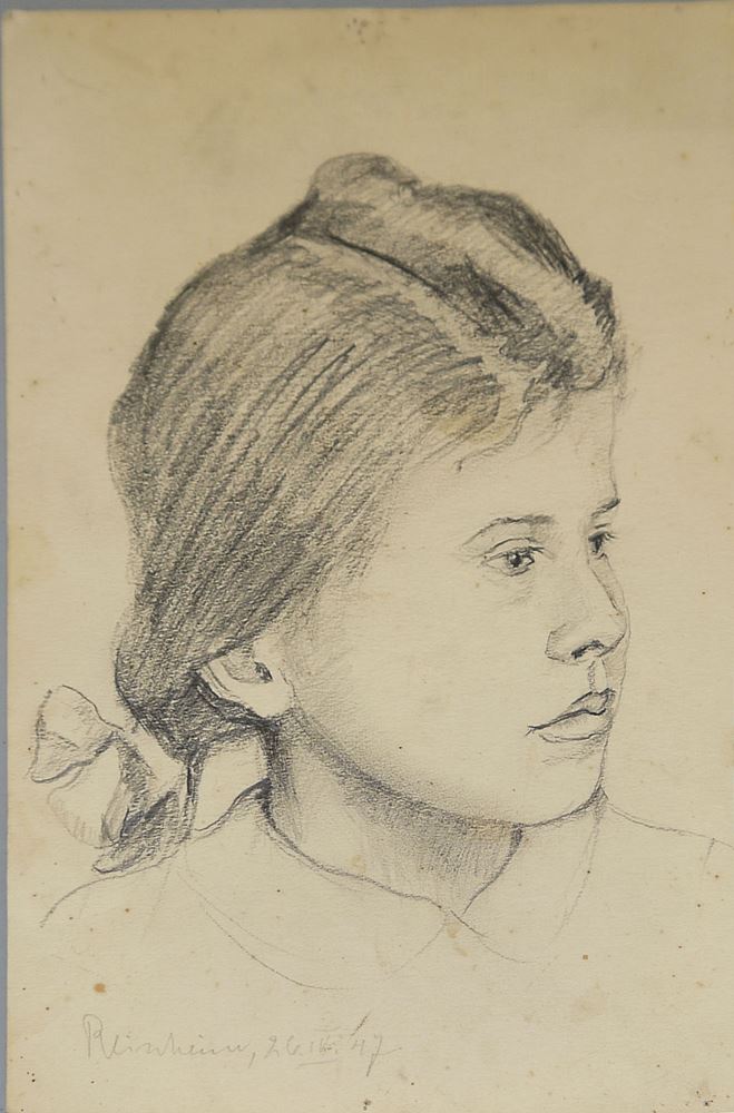 0476-Gertrud Steiner-Schaefer, zehn Kinder- u. Frauenportraits, 4 x Aquarell u. 6 x Zeichnung, 5 x gerahmt – Bild 4