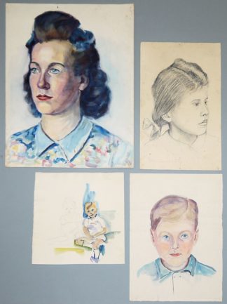 0476-Gertrud Steiner-Schaefer, zehn Kinder- u. Frauenportraits, 4 x Aquarell u. 6 x Zeichnung, 5 x gerahmt