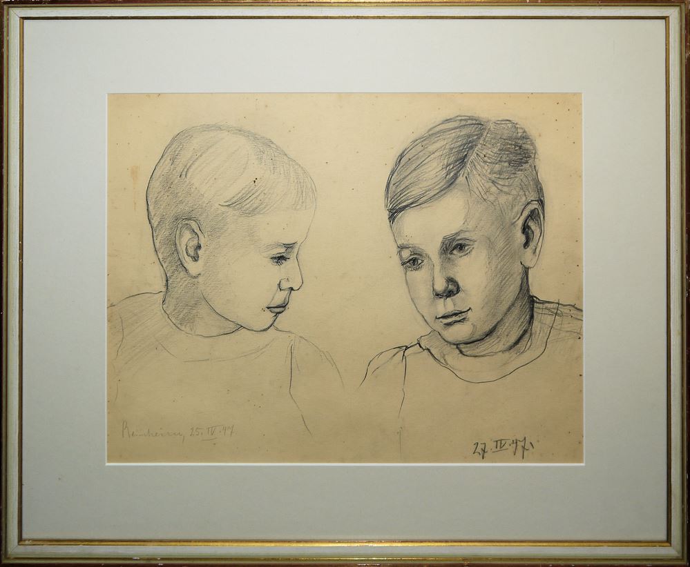 0476-Gertrud Steiner-Schaefer, zehn Kinder- u. Frauenportraits, 4 x Aquarell u. 6 x Zeichnung, 5 x gerahmt – Bild 7