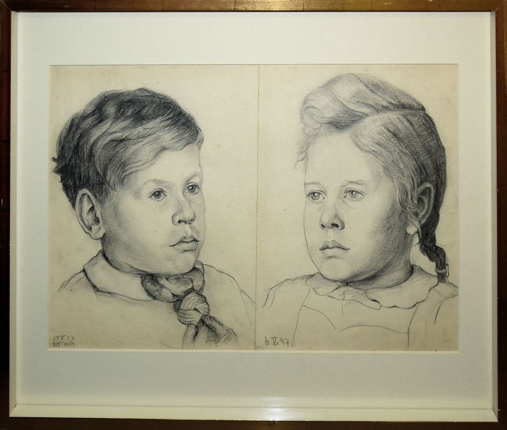 0476-Gertrud Steiner-Schaefer, zehn Kinder- u. Frauenportraits, 4 x Aquarell u. 6 x Zeichnung, 5 x gerahmt – Bild 8