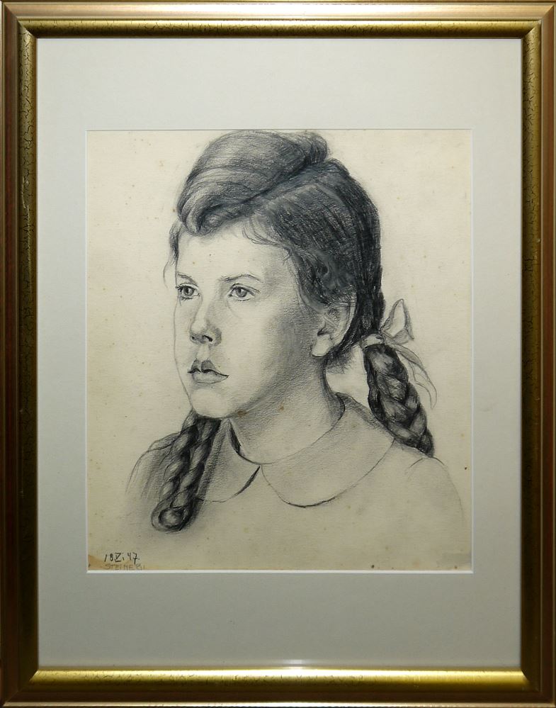0476-Gertrud Steiner-Schaefer, zehn Kinder- u. Frauenportraits, 4 x Aquarell u. 6 x Zeichnung, 5 x gerahmt – Bild 9
