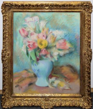 0479-Karl Stohner, Blumenstillleben mit Frühlingsblumen, Pastell von 1924, gerahmt