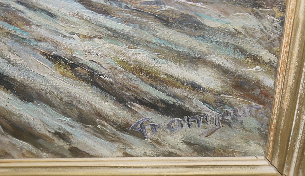 0484-Hans Thorning & F. Frongeur, Flusslandschaft und Winterliche Felder, 2 Ölgemälde, gerahmt – Bild 5