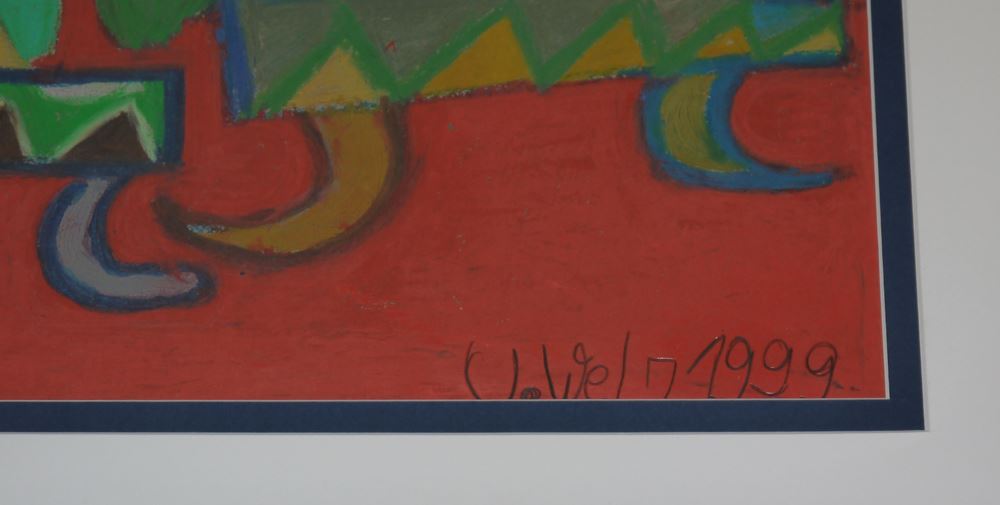 0504-Ulrike Welz, "Mann und Frau auf dem Regenbogen", "Drei Kinder" u. "Theatergruppe", 3 Pastelle, 1996-99 – Bild 2