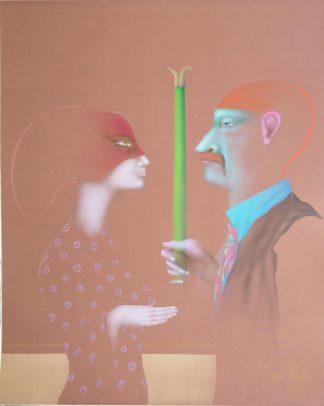0516-Paul Wunderlich, Begegnung, große signierte Mischtechnik von 1990