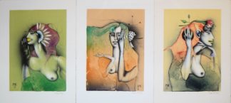 0520-Paul Wunderlich, "Nicht hören - nicht sehen - nicht reden", 3 Farblithographien von 1982, in Mappe