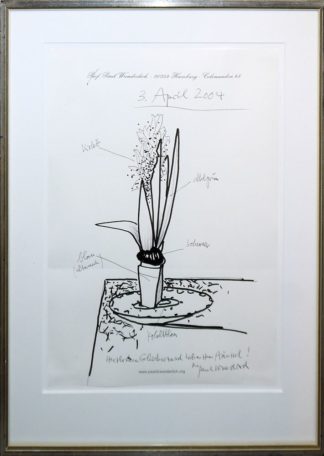 0524-Paul Wunderlich, Blumenstillleben, Zeichnung von 2004, gerahmt