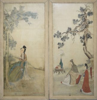 0592-Paar chinesische Seidenmalereien um 1900