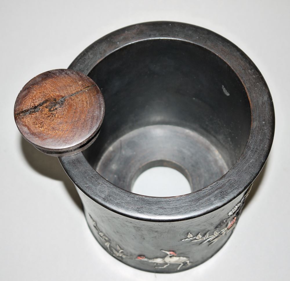 0599-Bitong aus Zitan-Holz mit Steinintarsien, Qing-Zeit, China 19. Jh. – Bild 3