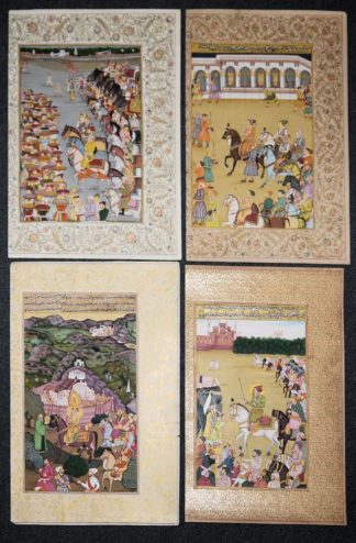 0623-Vier herausragende Miniaturen nach Meisterwerken der Moghul-Buchmalerei, Indien 20. Jh.