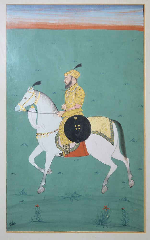 0626-Zwei Adlige zu Pferde, zwei indische Miniaturmalereien der Moghul-Schule, wohl 19./ Anfang 20. Jh. – Bild 2