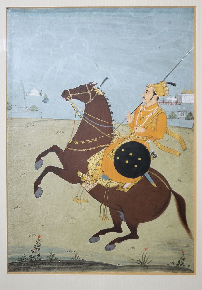 0626-Zwei Adlige zu Pferde, zwei indische Miniaturmalereien der Moghul-Schule, wohl 19./ Anfang 20. Jh. – Bild 3