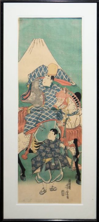 0647-Utagawa Yoshitora, Samurai vor Fuji, großer Farbholzschnitt der Edo-Zeit, Japan 19. Jh.