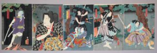 0650-Utagawa Kunisada, martialische Szenen, 5 Farbholzschnitte der Edo-Zeit, Japan, Mitte 19. Jh.