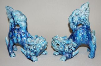 0661-Zwei "Karashishi", chinesische Löwenhunde, Seto-Keramik der Meiji-Zeit, Japan um 1900