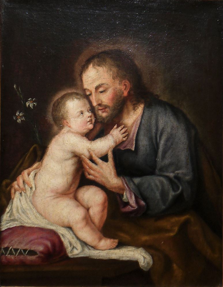 0678-Jacopo Amigoni zugeschr./ Umkreis, San Giuseppe con il Bambino (Hlg. Joseph mit dem Christusknaben, Ölgemälde um 1720, im handgeschnitzten, originalen Barock-Prachtrahmen, aus altem, süddeutschem Privatbesitz – Bild 2