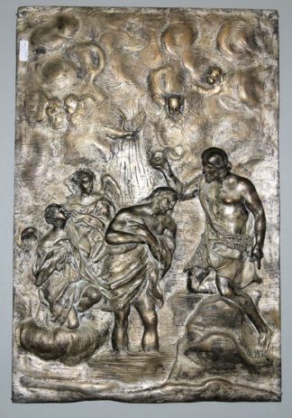 0679-Barocker Bildhauer um 1660/80, Taufe Christi, schweres versilbertes Bronzerelief