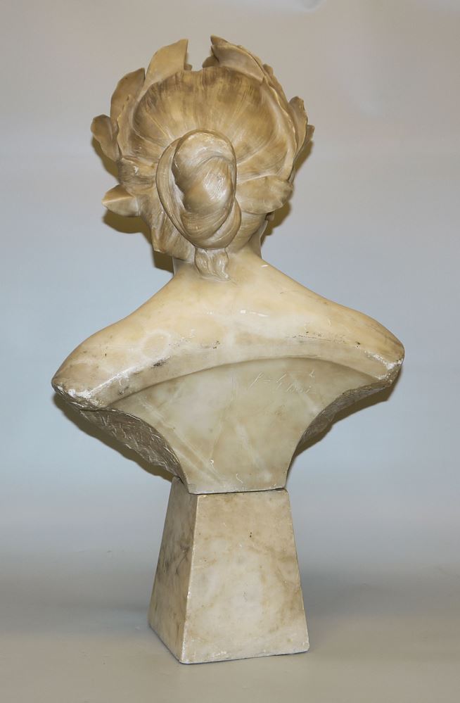0682-Giuseppe Bessi, Büste einer Nymphe mit Lorbeerkranz, Marmor – Bild 2
