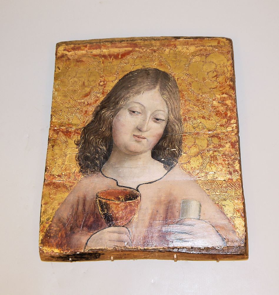 0684-Ludovico Brea zugeschr./Umkreis, Heiliger mit Kelch, Tempera - Gemälde auf punziertem Goldgrund um 1500 – Bild 2