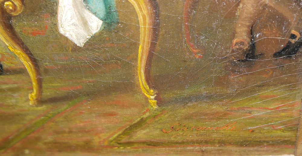 0697-Félix Henri Giacomotti, Elegante Rokoko-Gesellschaft, Ölgemälde, im wohl originalen Goldstuckrahmen – Bild 3