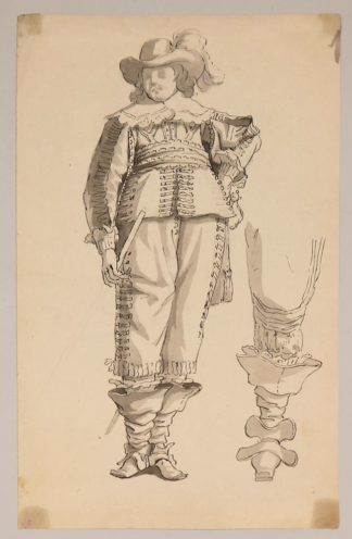 0704-Bartholomeus van der Helst, Umkreis, Studie des Hauptmann Roelof Bicker, Tuschezeichnung mit Sammlungsstempel (Lugt L.1045b)