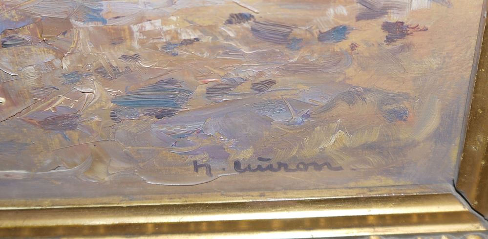 0714-Herbert Kuron, Vorfrühling im Riesengebirge "Die Spindlerdauben" (Špindlerova bouda) mit Blick auf die Schneekoppe, Ölgemälde um 1920, im Goldstuckrahmen – Bild 3