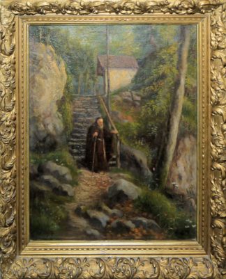 0715-Maximilian (Ludwig) Lamminger, Eremit im Wald, Ölgemälde um 1890, im originalen Goldstuckrahmen