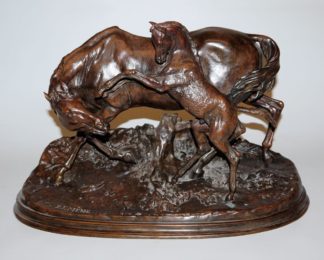 0717-Pierre-Jules Mène, Stute mit Fohlen, Bronzeplastik