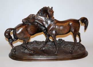 0718-Pierre-Jules Mène, Zwei Pferde, Bronzeplastik