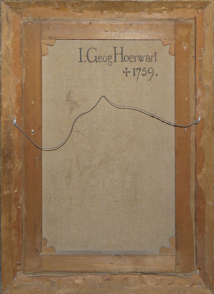 0729-Porträtist um 1760, Halbporträt des "I. Geog Hoerwart" (Hörwarth (Herwart) von Hohenburg), Ölgemälde, in altem Goldstuckrahmen – Bild 3